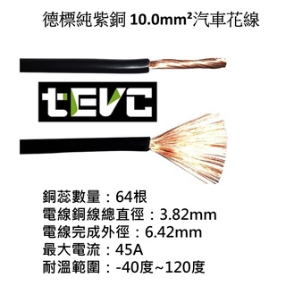 《tevc電動車研究室》10.0 mm² 德規 歐規 汽車花線 耐溫 車用電線 AVSS 8AWG 花線 車用配線 機車