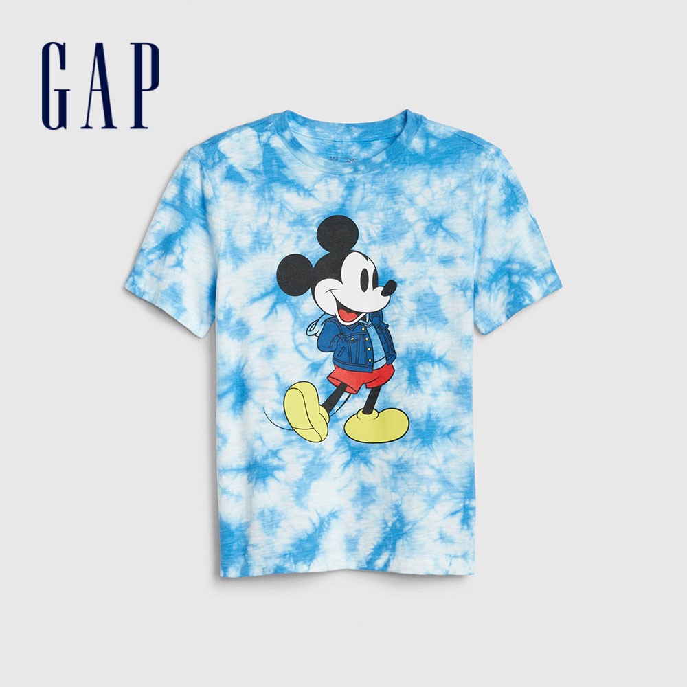 Gap 男童裝 Gap x Disney迪士尼聯名 米奇棉質紮染圓領短袖T恤-藍色紮染(539465)