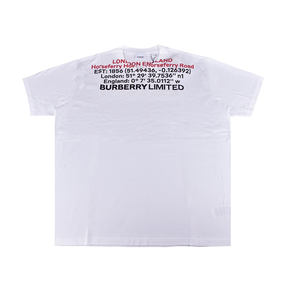 BURBERRY LOCATED印花LOGO倫敦總部地理坐標設計純棉圓領短袖T恤(男款/白)