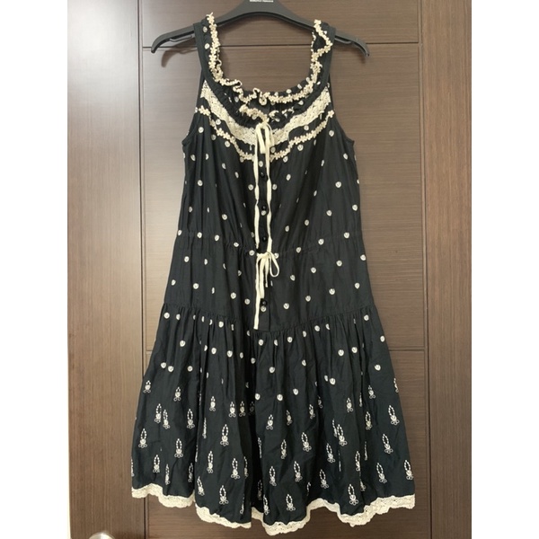 Anna Sui 6號花苞刺繡滾邊蕾絲黑洋裝