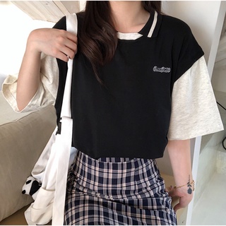 【現貨/快速出貨】夏季新款韓版假兩件上衣POLO領短袖簡約百搭元素風針織背心寬鬆短袖T恤女生短袖女生上衣