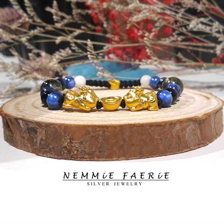 Nemmie Faerie 『黃金貔貅寶寶』-水晶手鍊/藍晶石/綠幽靈/硨磲/藍虎眼石