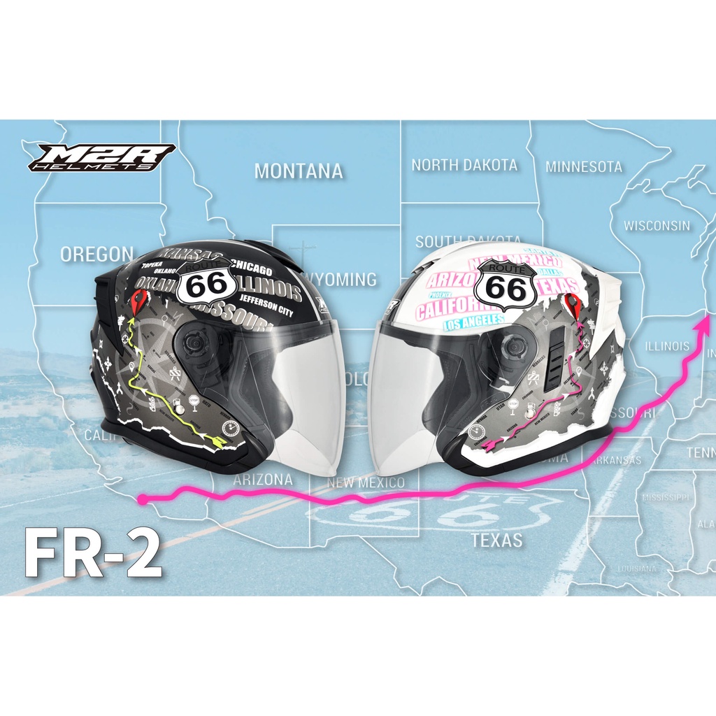 熊彬安全帽⎜M2R Helmet 3/4 Jet Type安全帽 FR-2 66號公路 紀念版 珍珠白/消光黑 鏡片加長