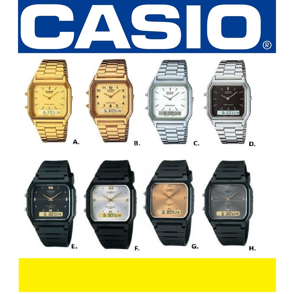【天龜】CASIO復古型雙顯錶 復刻板長方型中性款男女可AQ-230A  FFF