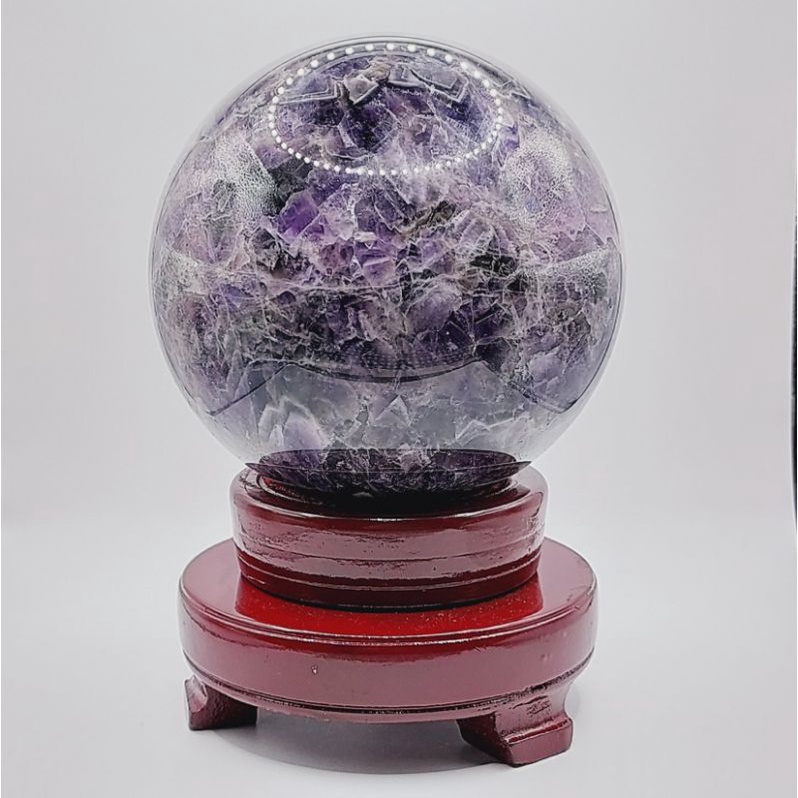 [現貨]天然虎牙紫水晶球 夢幻紫水晶球 帶彩 天然水晶球 10cm👉送旋轉座