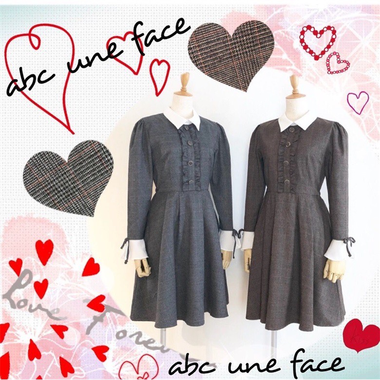 ღ 現貨 Abc Une Face 原d 復古文藝翻領花邊單排扣格紋連衣裙ღ 蝦皮購物