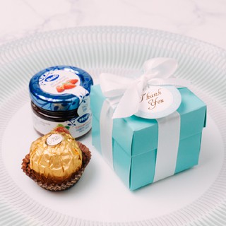Chichi's 婚禮小物 浪漫小物Tiffany喜糖盒套組 金莎 果醬 蜂蜜 婚禮小物 桌上禮 包裝完整出貨 緞帶禮品