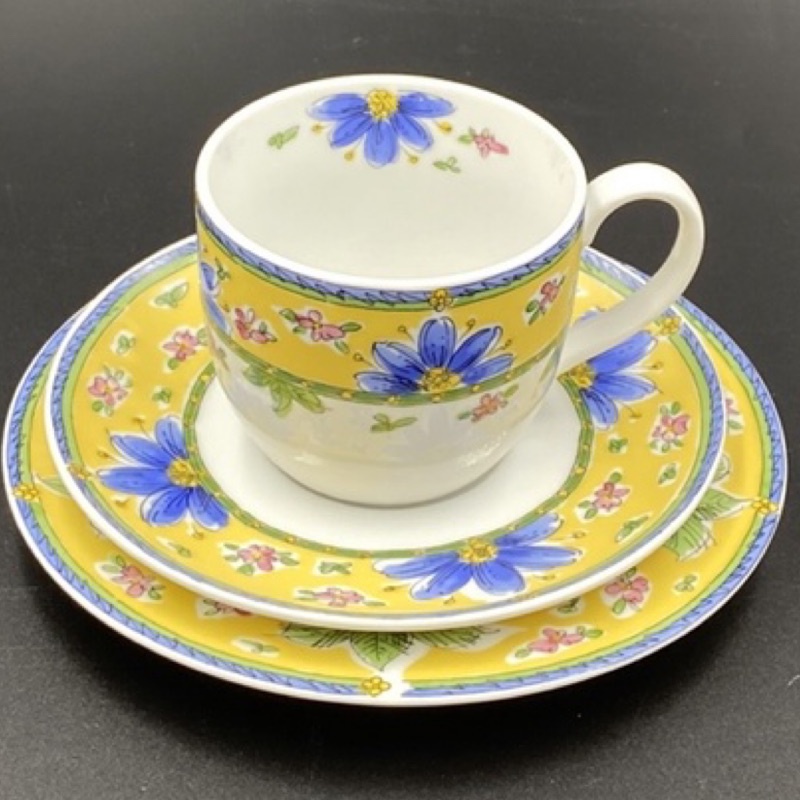 日本Narumi鳴海古典藍黃花卉咖啡/花茶杯組三重奏（1574-4-8-14）200ml
