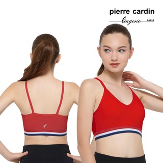 【pierre cardin 皮爾卡登女性內衣】細肩帶深V無鋼圈運動內衣 (單件-RED-紅)-201-1038