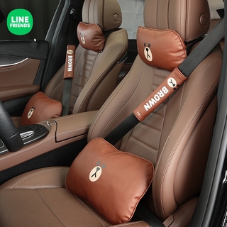【小符精品】LINE FRIENDS 車載靠枕 汽車皮質靠枕 汽車頭枕 車內卡通動漫卡通呆萌頭枕 車用座椅枕頭 護頸枕