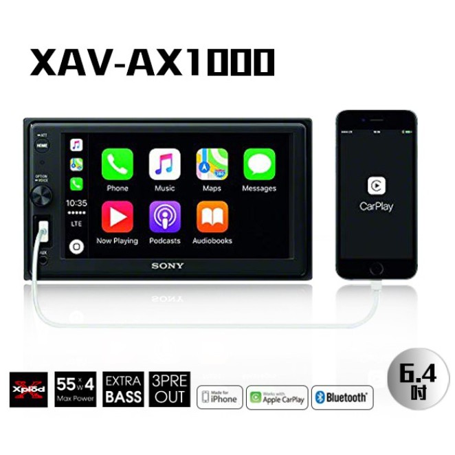 索尼 SONY 6.4吋前置USB/AUX藍芽觸控螢幕主機XAV-AX1000＊Apple CarPlay