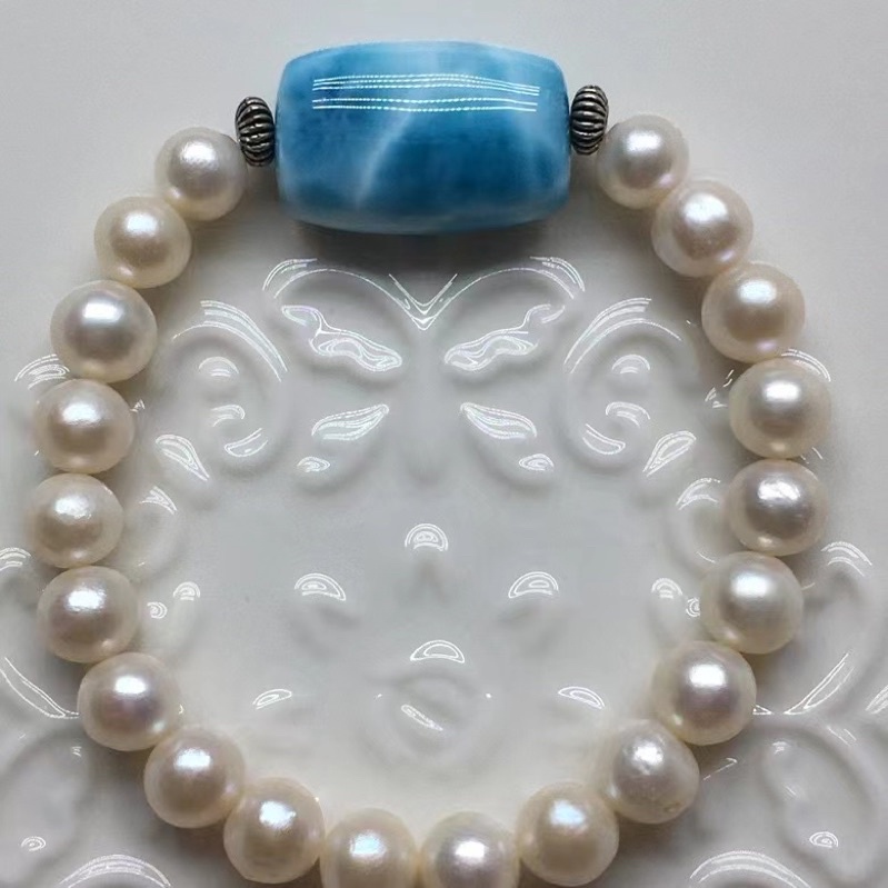 海紋石拉利瑪桶珠珍珠手鏈