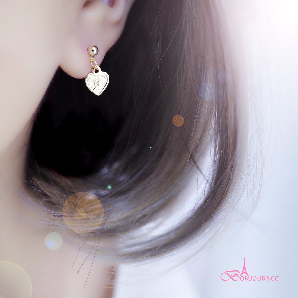 韓國小愛心幣 925銀針 針式 夾式 造型 耳環【Bonjouracc】