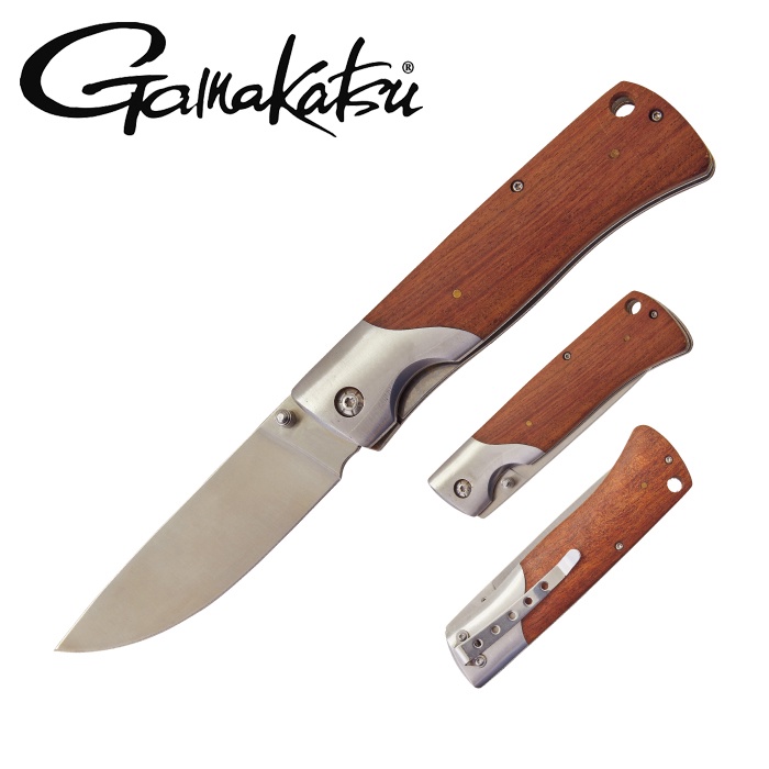◎百有釣具◎GAMAKATSU 摺疊魚刀 LE-122  22.5cm 堅硬、耐用、美觀的木紋花梨木手柄