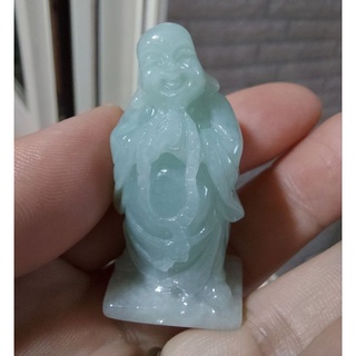 緬甸天然糯冰淡綠翡翠彌勒佛擺件！