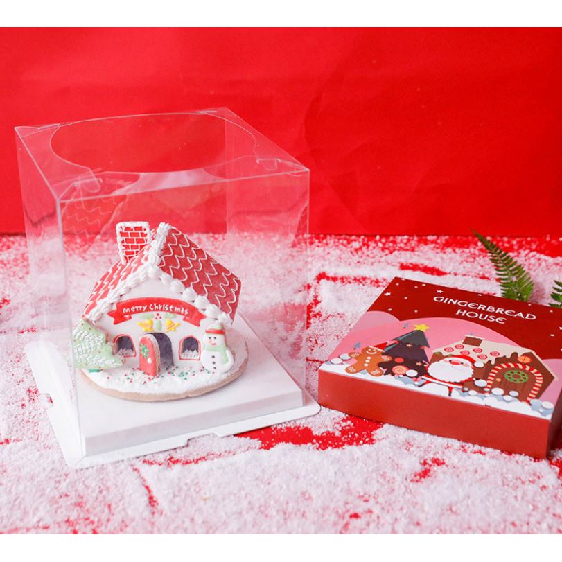 媽咪寶貝坊-5吋聖誕節薑餅屋盒、包裝盒、透明蛋糕盒、西點盒禮品盒、