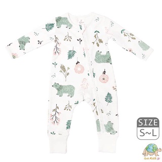 台灣製有機棉長袖連身衣(花園熊熊)｜嬰兒服 透氣排汗 純棉親膚 薄長袖睡衣