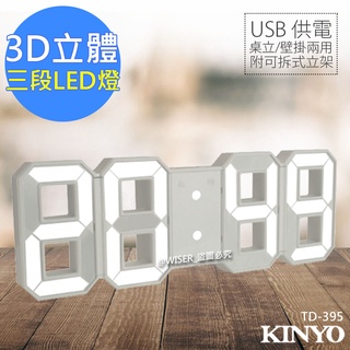 【KINYO】3D立體多功能 LED數字鐘 電子鐘 時鐘 電子鬧鐘 掛鐘 (TD-395)可拆式立架
