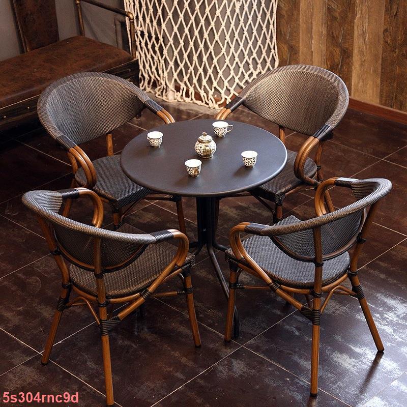 🔥熱銷（免運）戶外休閒餐桌椅組合咖啡廳陽臺鋁合金特斯林簡約桌椅室外藤椅子
