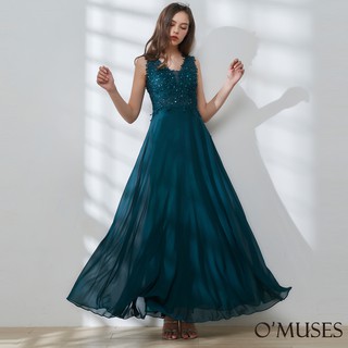 【omuses】v領刺繡拼接雪紡長禮服19-2025