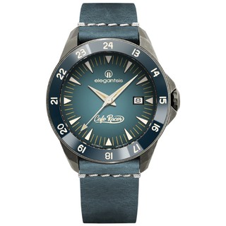 elegantsis傑本尼氏 ELJR65AS-C1NB3L CafeRacer風格主題自動機械腕錶/復刻藍面 44mm