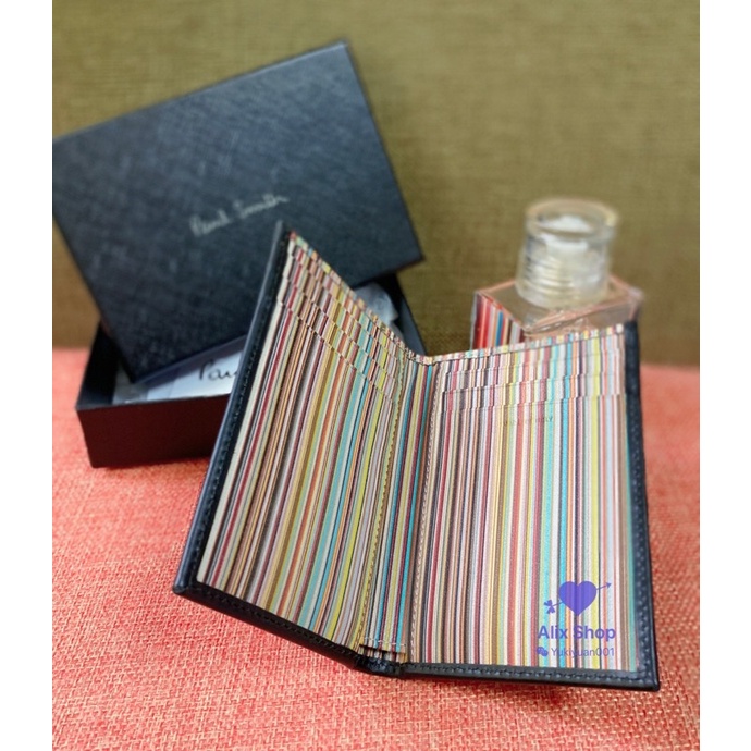英國🇬🇧PAUL SMITH 經典彩虹條紋款直式皮夾、輕便簡易型 短夾、英倫風格、時尚簡約。