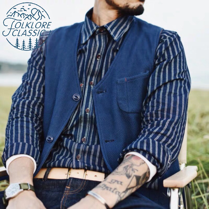 Folklore Classic 藍染刺子織背心indigo Sashiko Vest 蝦皮購物