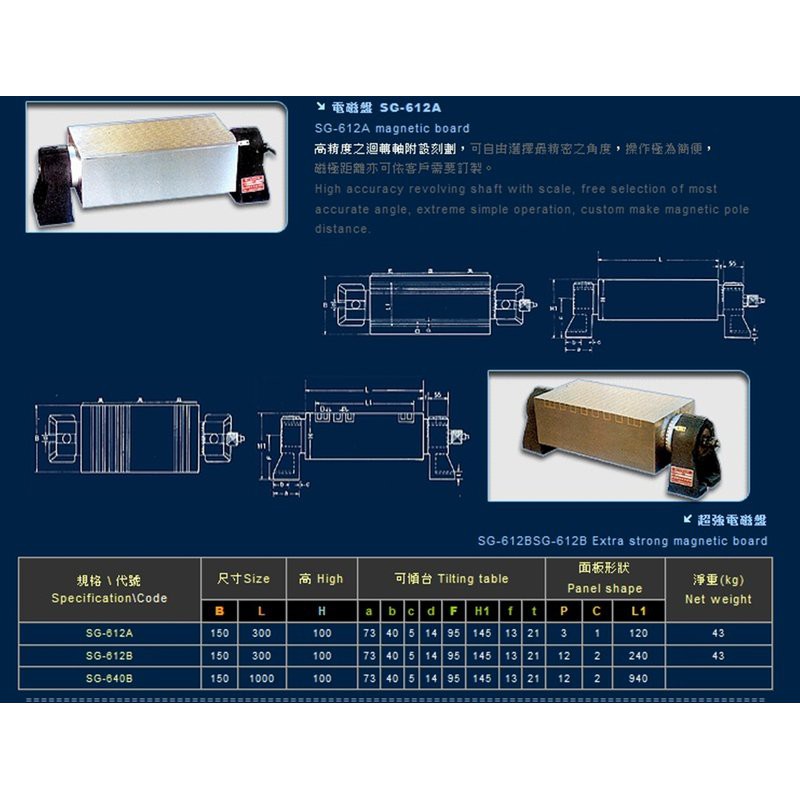 電磁盤 SG-612A SG-612B SG-640B 價格請來電或留言洽詢