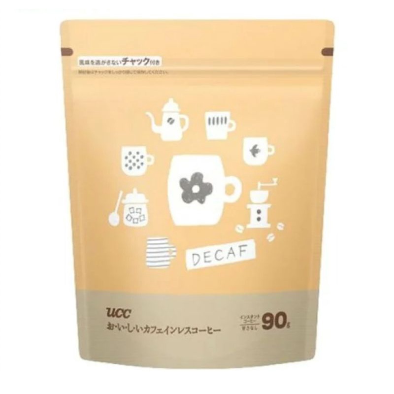現貨-日本UCC最新款無糖低咖啡因咖咖（減少百分之97咖啡因）夾鏈袋補充包 1包90克