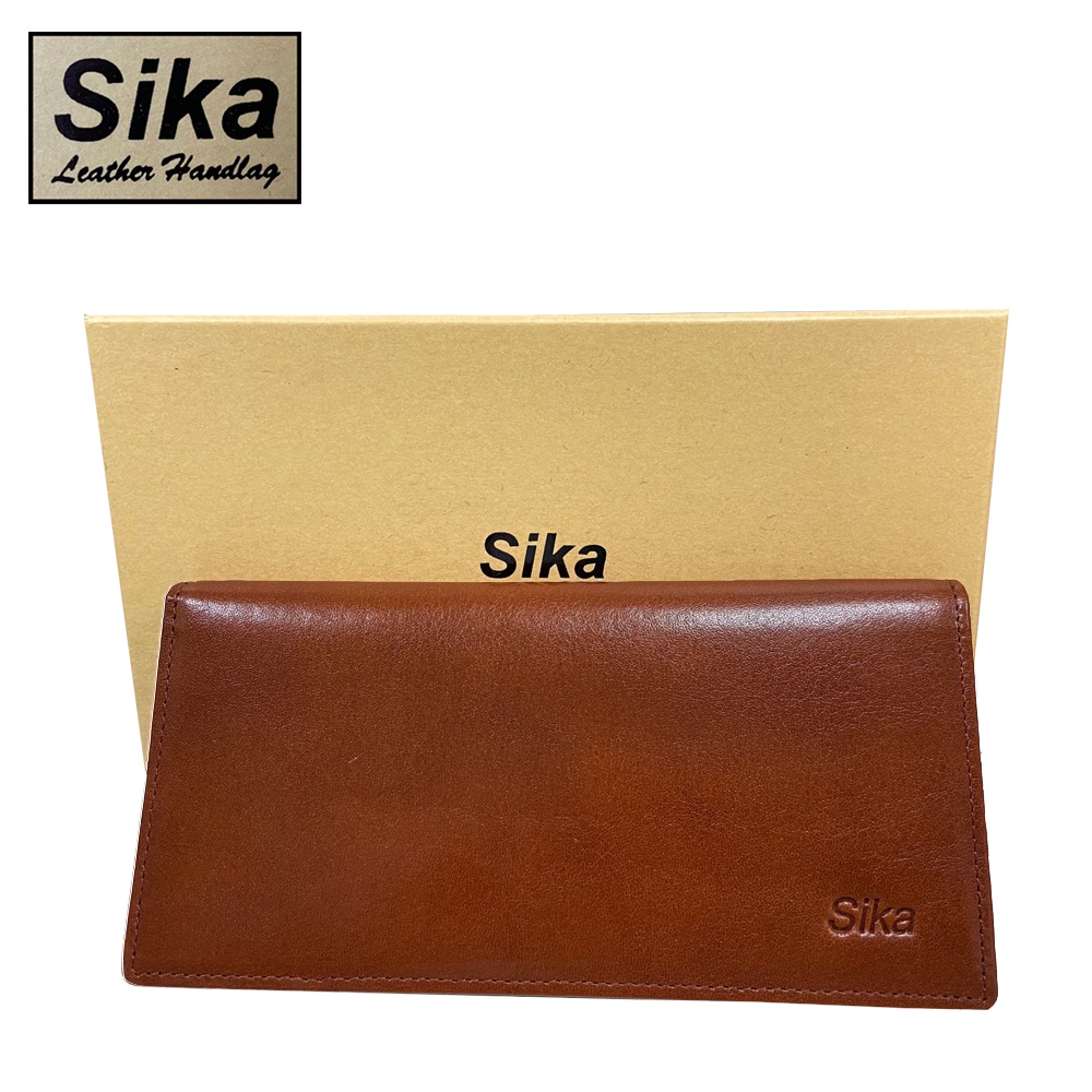 Sika 真皮100%義大利牛皮／男用長夾／11卡片/拉鍊零錢包 (深咖啡色-A8308-02)【威奇包仔通】