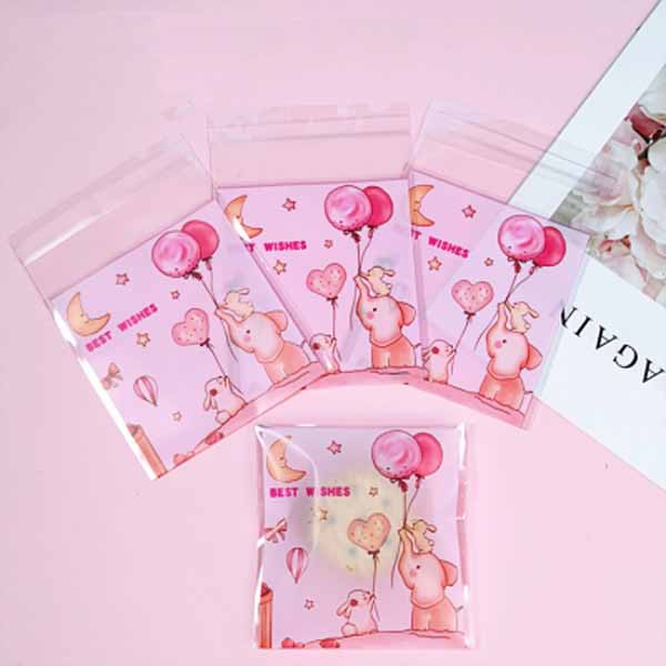 ☆茉莉小舖☆兔子與小象 糖果餅乾自黏袋 糖果袋 封口袋 月餅袋 手工皂袋100入