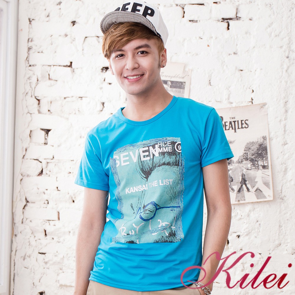 【Kilei】人像印圖圓領棉質T恤XA1446-01(獨特藍)賠售特價