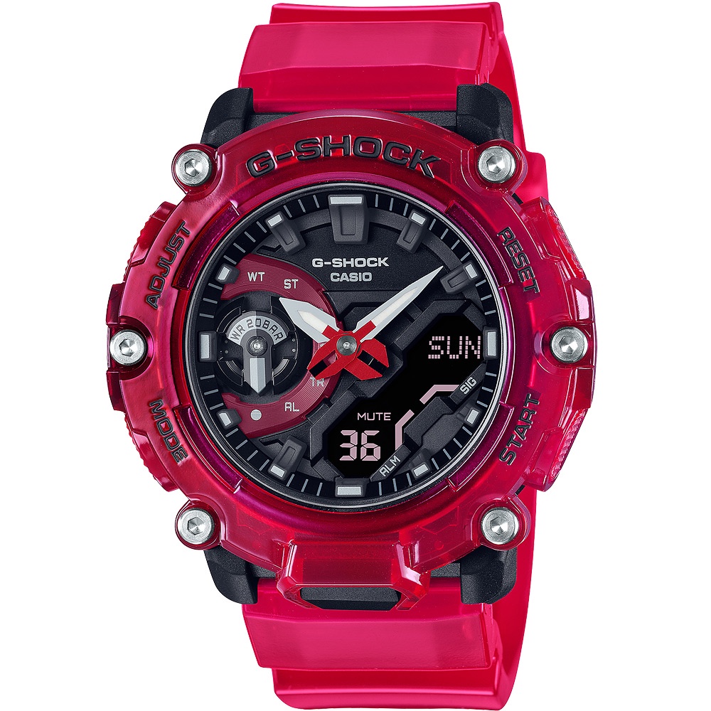 ∣聊聊可議∣CASIO 卡西歐 G-SHOCK 炫彩音浪 碳核心防護構造雙顯手錶-火熱紅 GA-2200SKL-4A