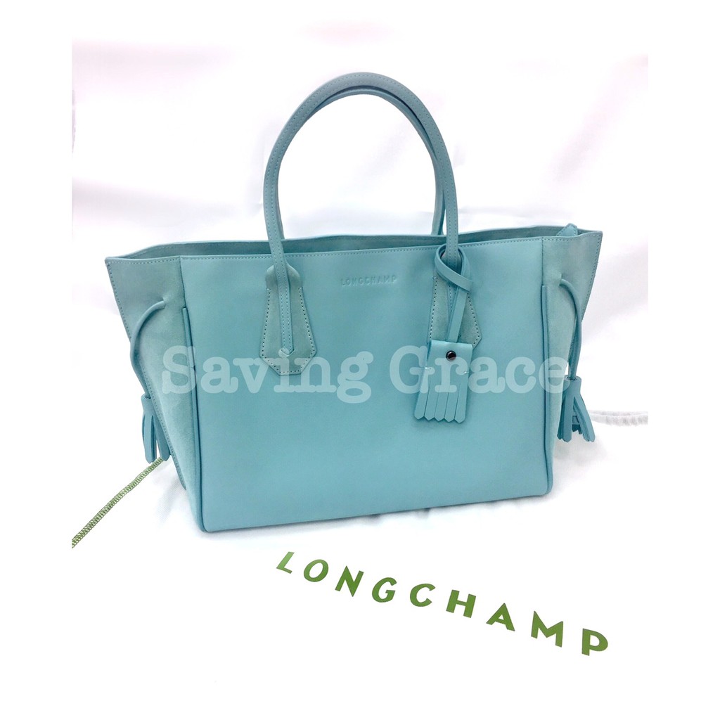 Saving Grace 全新實拍專櫃精品 LONGCHAMP PÉNÉLOPE 手提包 M號 水藍色地區限定色