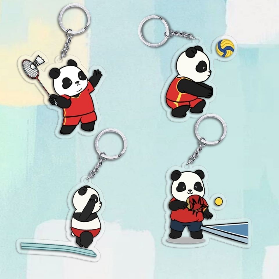 【2020東京奧運會 吊飾】東京奧運會鑰匙扣中國加油運動猫熊游泳體操桌球卡通掛飾紀念品