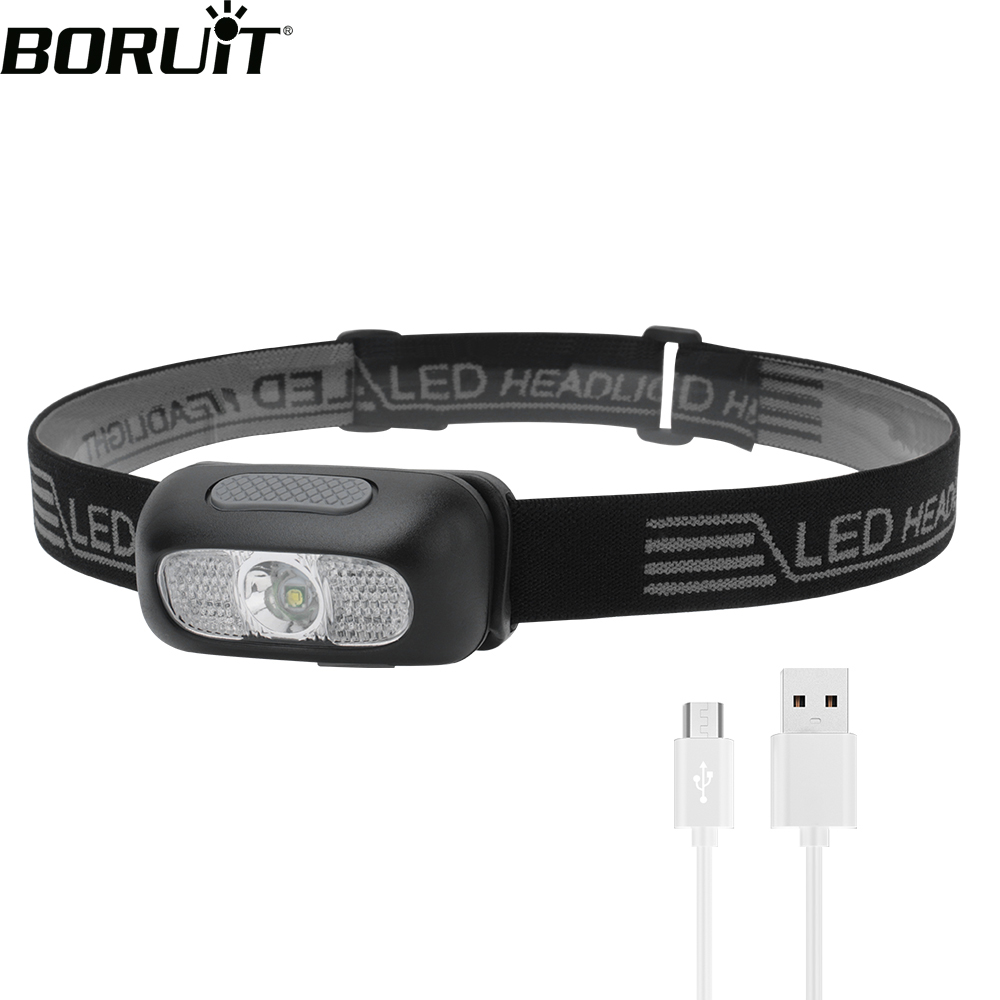 Boruit B7-1 XPE LED 迷你頭燈 500LM 5 模式記憶頭燈 USB 可充電防水頭燈,用於野營狩獵