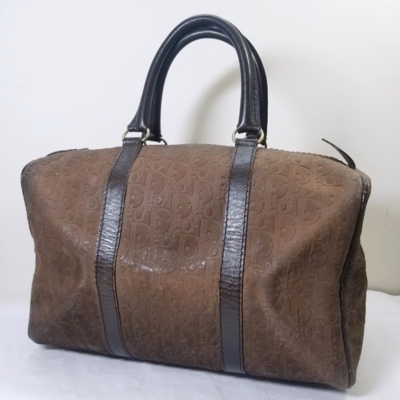 Christian Dior  vintage handbag 咖啡 壓紋 手提包 波士頓包 枕頭包