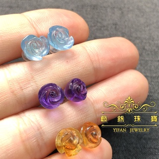 ●藝釩珠寶○水晶&海藍寶花朵925純銀耳針[純銀飾品系列]耳環、防過敏、天然寶石、黃水晶 海水藍寶 紫水晶