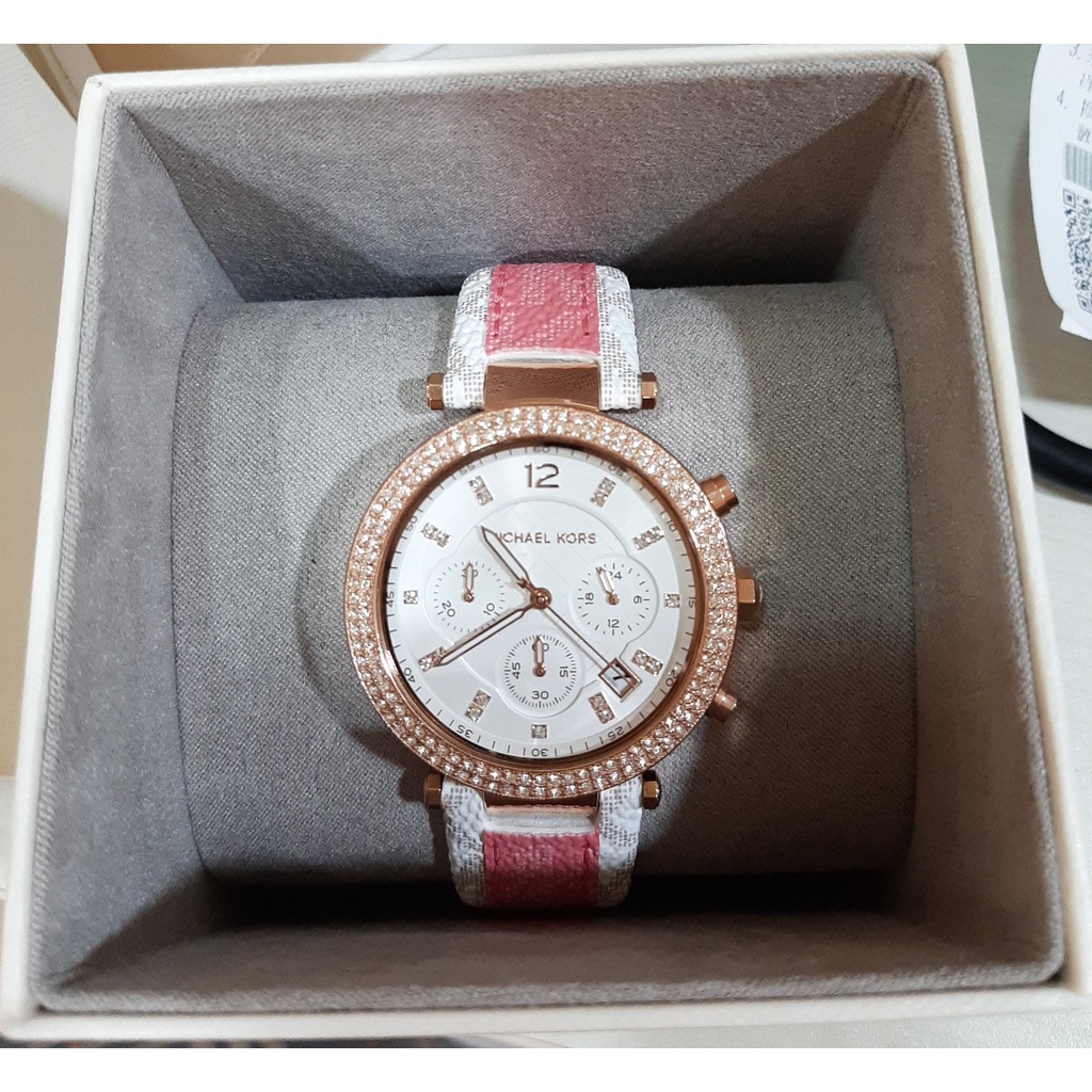 MICHAEL KORS 手錶 MK6951 女性 粉白 玫瑰金框 PVC皮革 全新 禮物 專櫃 精品