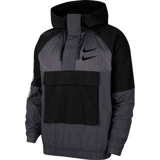 【逢甲 FUZZY】Nike Nsw Anorak 雙勾 半開襟 抽繩 刺繡 衝鋒衣 黑 灰 CU3886-070