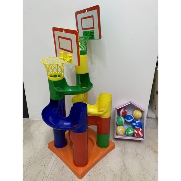 ［九成新］台灣製運動投籃積木25pcs DIY多玩法創意積木 水管積木 益智玩具 籃球積木 滾球積木