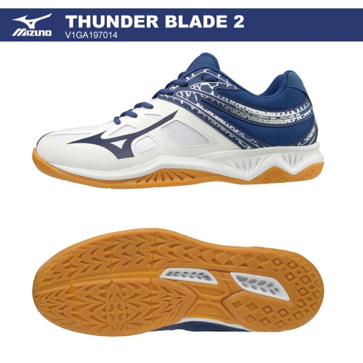 ［27.0、27.5碼］美津濃MIZUNO V1GA197014 THUNDER BLADE 2排球鞋 羽球鞋（白X藍）