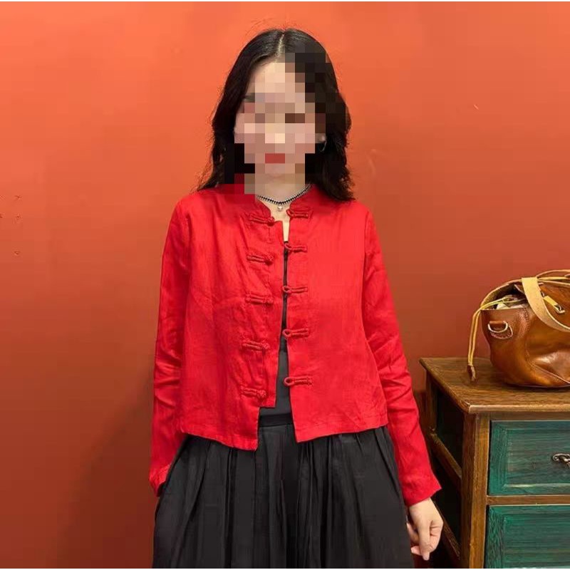 短版 復古紅中國風上衣•S號 二手衣