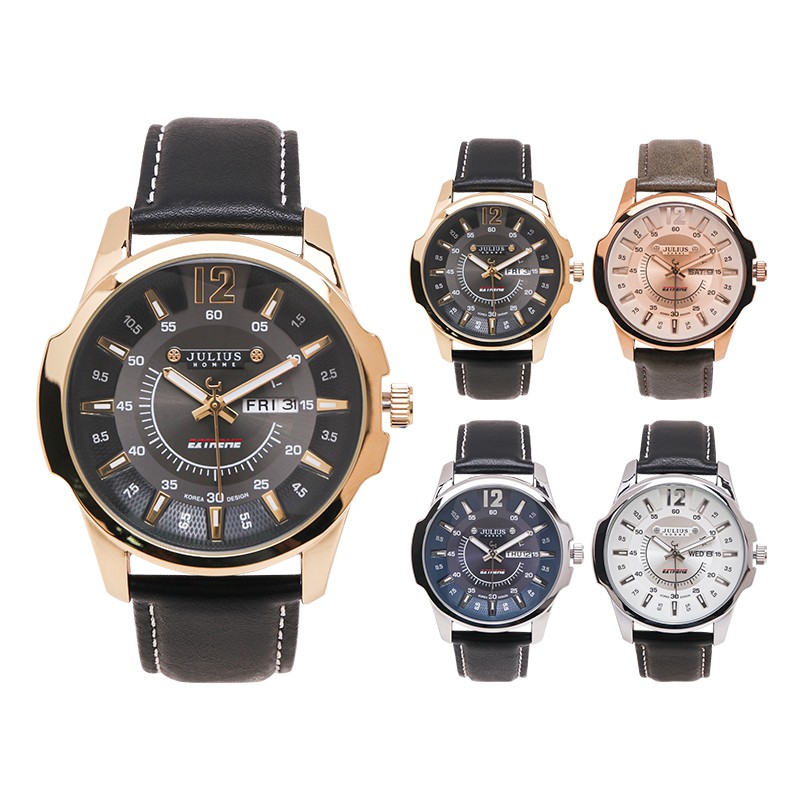 韓國JULIUS時代紳士大錶面日期顯示真皮手錶【WJAH017】璀璨之星