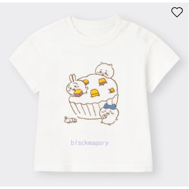 全新 GU 嬰幼兒 希納噗咻+ シナぷしゅChiikawa 刺繡T恤(短袖上衣) 尺寸90 cm 白色 0906-309