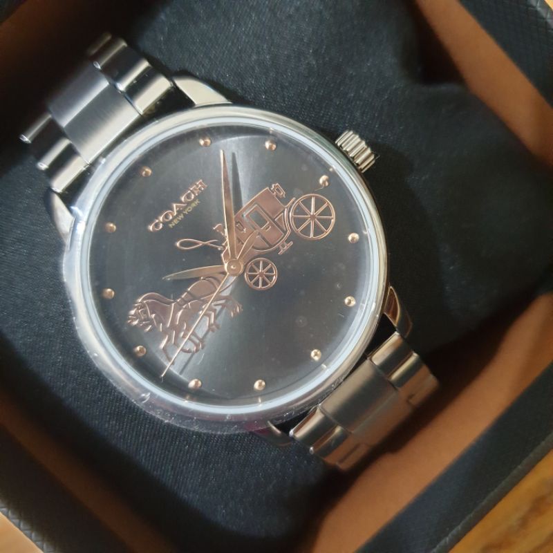 全新正品 COACH 手錶 玫瑰金馬車圖案不鏽鋼鏈女錶 銀色錶帶 現貨