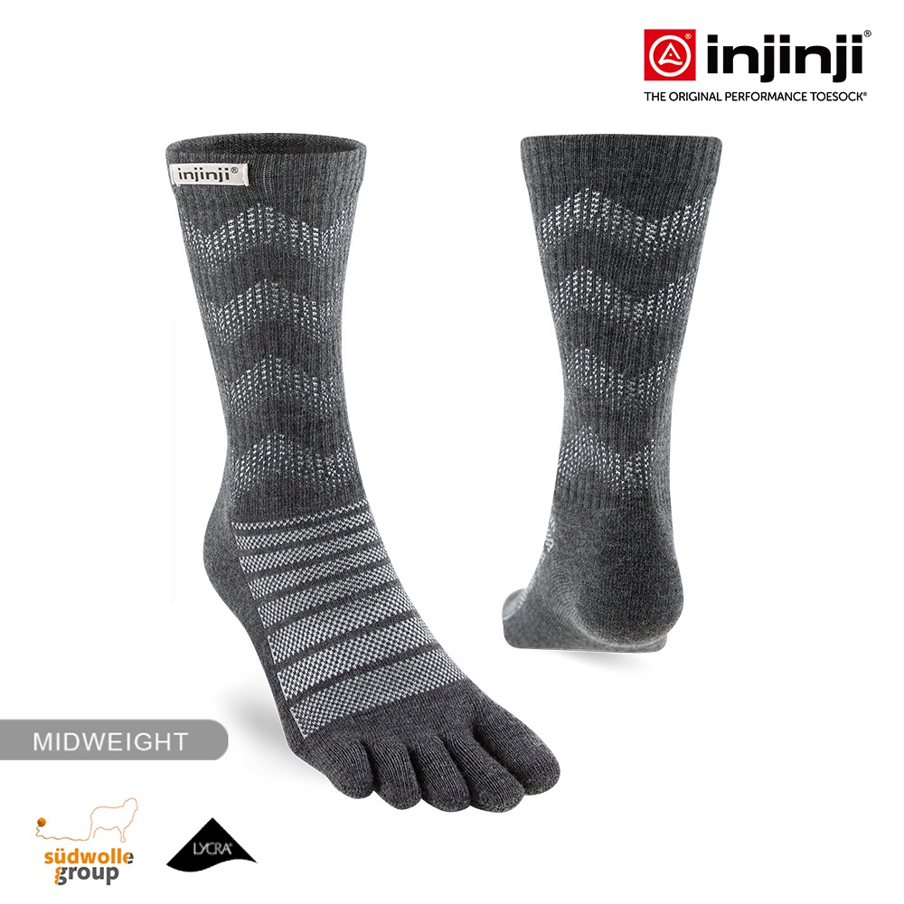 【injinji】Outdoor戶外避震羊毛五趾中筒襪NX (石板灰) -NAA7694 | 五趾襪 登山推薦 防臭抗菌