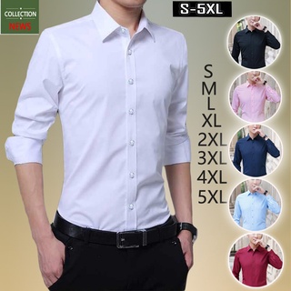 [M-5XL] 男士襯衫正式修身長袖商務休閒純色 kemeja putih lelaki baju 男士襯衫上衣加大碼