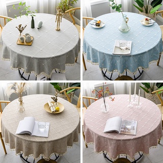 現代簡約圓形餐桌布 北歐ins風棉麻圓桌檯布 家用茶几桌布
