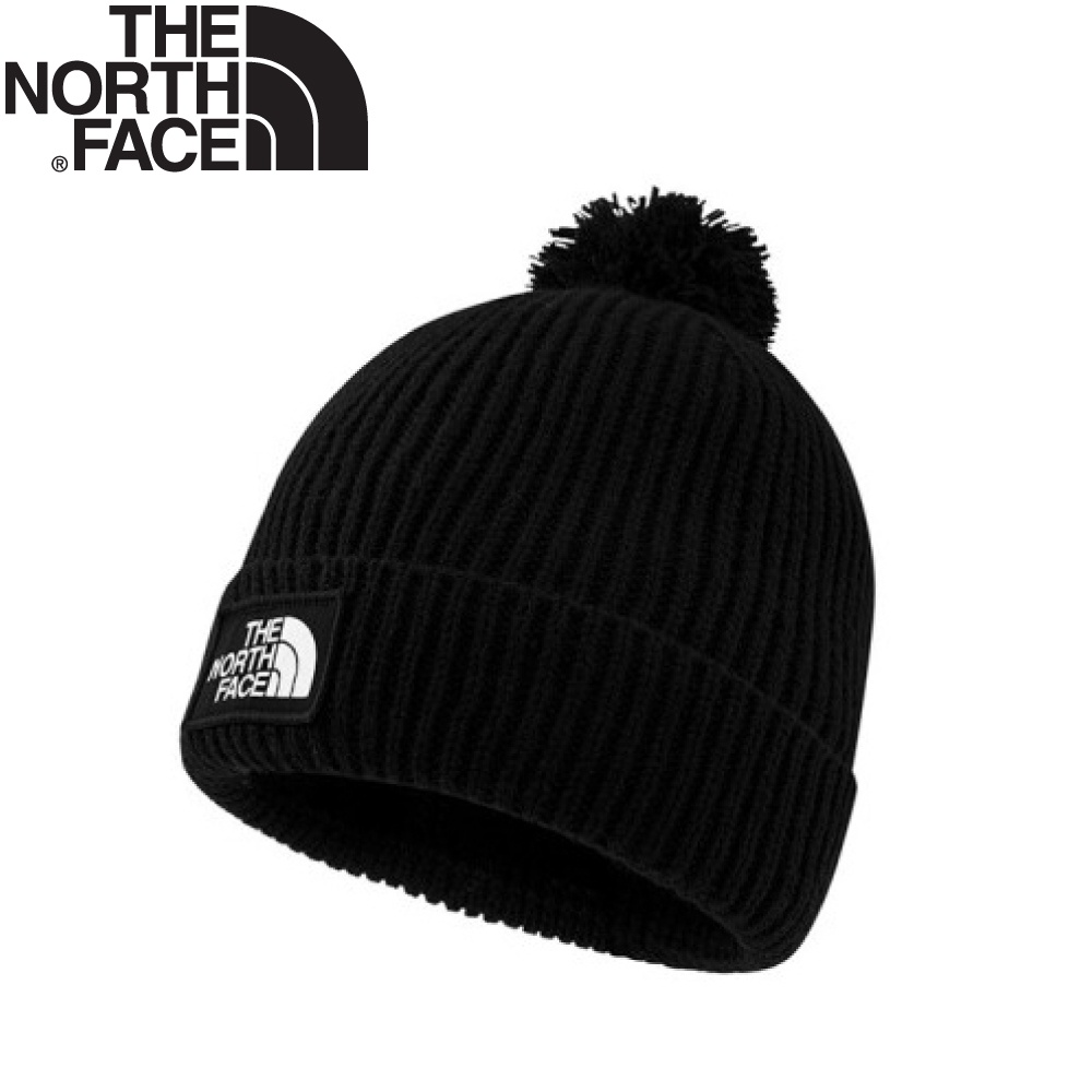 【The North Face LOGO BOX POM BEANIE 保暖針織帽《黑》】3FN3/保暖帽/毛線帽/毛帽